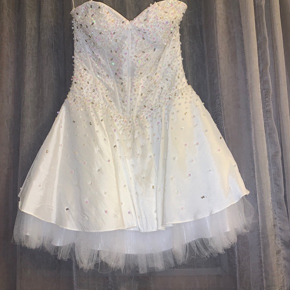 White Sequin Mini Satin Corset Princess Dress - Picture 10 of 16